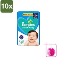 Pampers 10 x – Luiers – Active Baby Maat 3 – 70 Luiers - Bulkverpakking - Baby-luiers - Douchemop - Droge billetjes