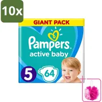 Pampers 10 x - Active Baby - Luiers - Maat 5 (11-16 kg) - Zachte Pasvorm - 64 Luiers - Bulkverpakking - Luiers voor baby - Douchemop - Droge huid