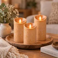 Anna's Collection Led kaars/stompkaars - 3x - koper - H15 x D7,5 cm - wax - bewegende vlam