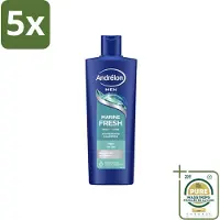 Andrélon 5 x – Shampoo – Marine Fresh Men – 400 ml - Wasstrips - Manen Haar Reinigen - Vet Haar Reinigen - Stylingresten Verwijderen - Krachtig Shampoo - Zeezout Shampoo
