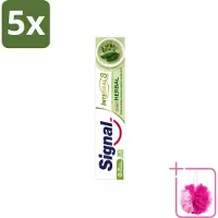 Signal 5 x - Integral & Actions - Tandpasta - Natuurlijke Kruiden - Gerecyclede Verpakking - 75 ml - Bulkverpakking - Tandpasta - Douchemop - Natuurlijke kruiden