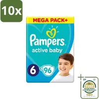 Pampers 10 x - Active Baby - Luiers - Maat 6 (13-18 kg) - Extra Groot - 96 Luiers - Wasstrips - Luiers Voor Baby - Droge Luiers - Beschermende Luiers - Actieve Luiers - Superabsorberende Luiers
