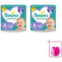 Pampers 2 x – Luiers – Active Baby Maat 4 (9-14 kg) – 62 Luiers - Bulkverpakking - Luiers voor baby - Douchemop - Droge luiers