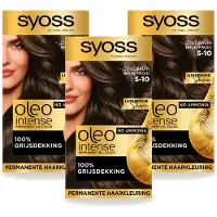 Syoss 3 x - Oleo Intense 5-10 - Haarverf - Permanente Haarkleuring - Cool Bruin - Langdurige Kleur - Voordeelverpakking - 3 stuks