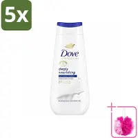 Dove 5 x Douchecrème - Deeply Nourishing - 225 ml - Bulkverpakking - Douchegel - Douchemop - Voeding