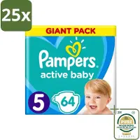 Pampers 25 x - Active Baby - Luiers - Maat 5 (11-16 kg) - Zachte Pasvorm - 64 Luiers - Wasstrips - Luiers Voor Baby - Droge Huid - Luchtdoorlatende Banen - Pasvorm - Absorberende Kern