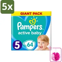 Pampers 5 x - Active Baby - Luiers - Maat 5 (11-16 kg) - Zachte Pasvorm - 64 Luiers - Bulkverpakking - Luiers voor baby - Douchemop - Droge huid