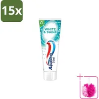 Aquafresh 15 x White & Shine - Whitening Tandpasta - 75 ml - Bulkverpakking - Witte tanden - Douchemop - Glans tanden