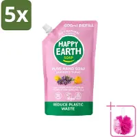 Happy Earth 5 x – Handzeep Navulling – 100% Natuurlijk Lavender Ylang – 600 ml - Bulkverpakking - Natuurlijke handzeep - Douchemop - Navulverpakking