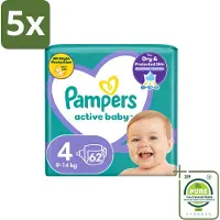 Pampers 5 x – Luiers – Active Baby Maat 4 (9-14 kg) – 62 Luiers - Grootverpakking - Vaatwasstrips - Luiers Voor Baby - Droge Luiers - Actieve Baby - Superabsorberende Luiers - Anti-lek Luiers