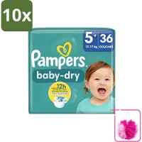 Pampers 10 x – Luiers – Baby-Dry Maat 5+ (12-17 kg) – 36 Luiers - Bulkverpakking - Baby-luiers - Douchemop - Droge huid