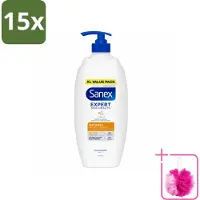 Sanex 15 x – Douchecrème – Expert Skin Health Naturals – 750 ml - Bulkverpakking - Gevoelige huid - Douchemop - Huidverzorging