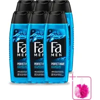 Fa 6 x Men - Perfect Wave - 2 in 1 Douchegel & Shampoo - Menthol - 250 ml - Bulkverpakking - Douchegel en shampoo voor mannen - Douchemop - Menthol geur