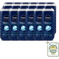 Nivea 12 x Men – Douchegel – Fresh Kick – 250 ml - Wasstrips - Douchegel - Verfrissend - Munt - Verkoelend - Lichaam