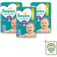 Pampers 3 x – Luiers – Active Baby Maat 4 – 46 Luiers - Wasstrips - Baby Luier - Baby Droog - Baby Luier Actief - Baby Luier 46 Stuks - Baby Luier 9-14 Kg