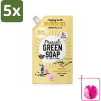 Marcel's Green Soap 5 x - Shower Gel - Navulling - Vanille & Kersenbloesem - Krachtige werking - 500 ml - Bulkverpakking - Douchegel - Douchemop - Natuurlijke douchegel
