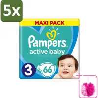 Pampers 5 x – Luiers – Active Baby Dry Maat 3 – 66 Luiers - Bulkverpakking - Baby luier - Douchemop - Droge luier