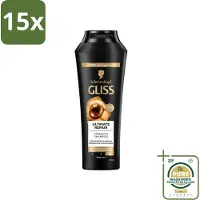 GLISS 15 x - Shampoo - Ultimate Repair - Voor Intensief Herstel - 250 ml - Wasstrips - Herstel Haar - Beschadigd Haar - Droog Haar - Haarbreuk - Keratine Shampoo