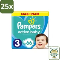 Pampers 25 x – Luiers – Active Baby Dry Maat 3 – 66 Luiers - Wasstrips - Baby Luier - Droge Luier - Vochtabsorptie - Superabsorberende Kern - Luier Voor Baby