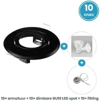 Tsong GU10 inbouwspots compleet - 10 stuks - rond zwart - LED 5W 400lm dimbaar daglichtwit 6000K - incl. fittingen - 230V