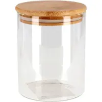 Gerimport Voorraadpot - 3x - borosilicaatglas met bamboe deksel - 600 ml - 10x13 cm