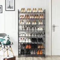 Songmics Schoenenrek met 8 niveaus, set van 2 stapelbare schoenenorganizers met 4 niveaus, schoenenopslag van metaal, met verstelbare roosterplateaus, plat of schuin monteerbaar, zwart-