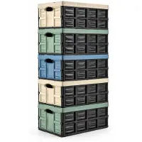 Discountershop Vouwkrat 6 Stuks Assorti – 45 Liter – Boodschappenkrat Opvouwbaar – Opvouwbare Krat – Inklapbare Opbergkrat – Kunststof Stapelbare Kratten – Blauw/Groen/Crème