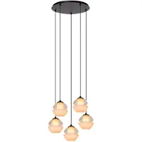 Atmooz Reese 5 – Hanglamp – Rond – Zwart – Cognac- en opaalglas – 40 x 40 x 220 cm – G9-fitting – Dimbaar