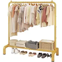 Markenlos – Kledingrek 110 cm, metalen kledingrail met onderrek voor jassen, rokken, shirts, sweaters, goud