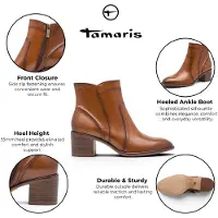Tamaris dames bruine beige leren enkellaarzen met hakken - 25313-47