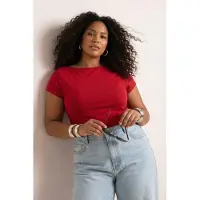 Trendyol Dames Rood Effen Kort Getailleerd Grote maten Blouses