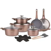 Swiss Haus BP3014CO Pannenset Inductie - 14 Delige Pannensets - PFAS Vrij - Set Met Koekenpannen, Kookpotten & Steelpan - Pannen Voor Alle Warmtebronnen - Pan met Sapphire Antiaanbaklaag - Koper