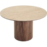 Ebuy24 Minamata eetkamertafel Ø120cm, keramisch tafelblad travertin, walnootdecor.