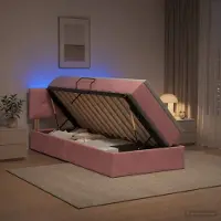 vidaXL LED opbergbed met matras Roze 90 x 200 cm Fluweel