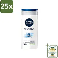 Nivea 25 x - Men - Sensitive Douchegel - Hydraterend - 250 ml - Wasstrips - Gevoelige Huid - Douchegel - Hydraterend - Huidverzorging - Mannelijke Geur