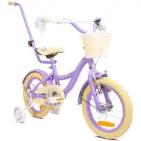Sun baby Fiets voor meisjes, 14 inch, geschikt voor kinderen van 3-5 jaar. Inclusief stabilisatorwielen, bel en mandje. Model: Flower Bike, kleur: lavendel