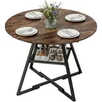 HOMCOM Eettafel, diameter 100 cm, ronde keukentafel voor 4 personen met opbergruimte, houtlook