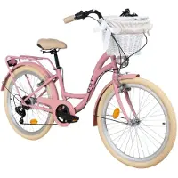 DaviBikes Amelia – Kinderfiets – 24 inch – 7 versnellingen – Shimano – V-brake – 130-165 cm – Roze/Creme – Meisje