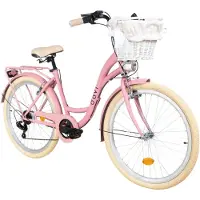 DaviBikes Emma – Stadsfiets – 26 inch – 7 versnellingen – Shimano – V-brake – Lage instap – Roze/Crème