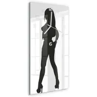 Tulup Wandklok - Silhouet van een vrouw Klok Glas Met Opdruk - 30x60 cm - Zwart-wit Moderne Wandklok Glas - Witte handen - Rechthoekige Klok - Decoratieve Glazen Klok - Glazen Wandklok Design