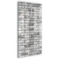 Tulup Wandklok - Bakstenen muur Decoratieve Glazen Klok - 30x60 cm - Grijs Glazen Wandklok Design - Witte handen - Rechthoekige Klok - Glazen Klok Met Print - Wandklok Glas Met Motief