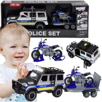 Woopie Politie Off-road Voertuig Met Motorfietsaanhanger Set