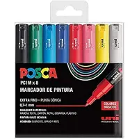Uni-Ball Markers - - Set PC 1M Basic - Verpakking van 8 - Fijne punt 1 mm - Opaak