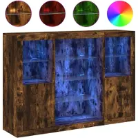 vidaXL Dressoirs met LED-verlichting 3 st bewerkt hout gerookt eiken