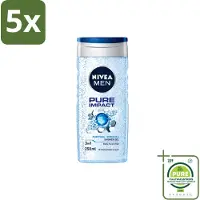 Nivea 5 x Men – Douchegel – Pure Impact – 250 ml - Grootverpakking - Vaatwasstrips - Douchegel - Reiniging - Zweet Verwijderen - Vuil Verwijderen - Fris Huidgevoel