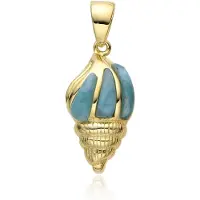 Cavill - Larimar Hanger 1,7 ct - 925 Sterling Zilver Verguld - Elegant Schelpdesign - Fancy Cabochon Edelsteen - Dominicaanse Republiek