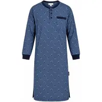 Comtessa Comte - Heren Nachthemd Lange Mouw – Blauwe Print – 100% katoen - maat S
