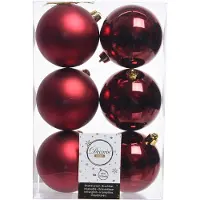Snowflake Decoris Kerstballen - 6x st - donkerrood - 8 cm - kunststof - mat/glans - kerstversiering