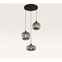 LUSENZ - Hanglamp eettafel - 3 lichts smoke glas - Design hanglamp - E27 Fitting - Dimbaar - Voor Eetkamer, gang, woonkamer, slaapkamer - Hoogte verstelbaar - Modern - Zwarte hanglamp rond