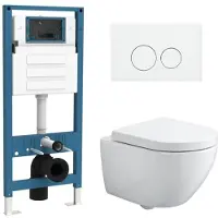 Qeramiq Dely Swirl Compact Toiletset - inbouwreservoir flush - 25mm zitting - metalen bedieningsplaat mat wit - ronde knoppen - glans wit SW1471012/SW1471015/SW1448813/SW706190